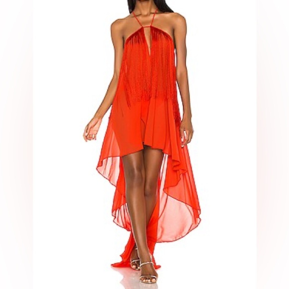 Michael Costello X Revolve Red Orange Generosity Dress NWT sz: Large